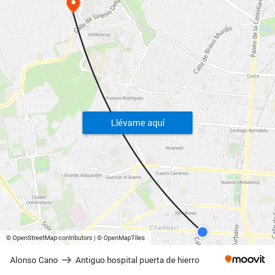 Alonso Cano to Antiguo hospital puerta de hierro map