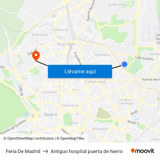 Feria De Madrid to Antiguo hospital puerta de hierro map