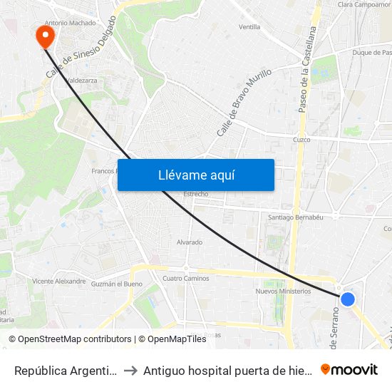 República Argentina to Antiguo hospital puerta de hierro map