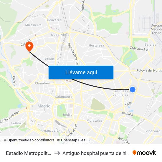 Estadio Metropolitano to Antiguo hospital puerta de hierro map