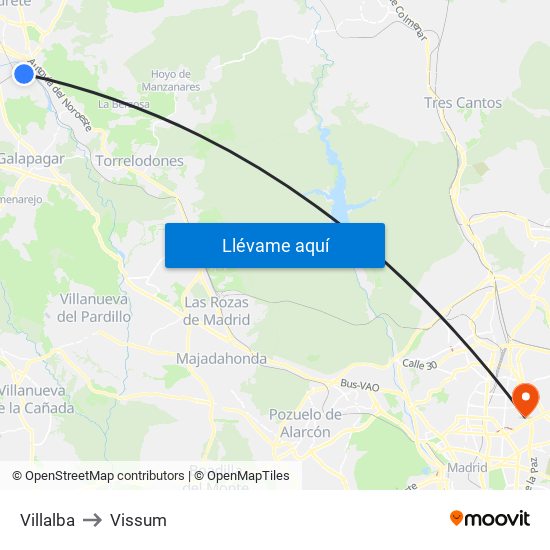 Villalba to Vissum map