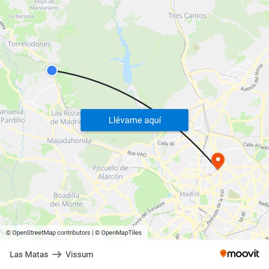 Las Matas to Vissum map