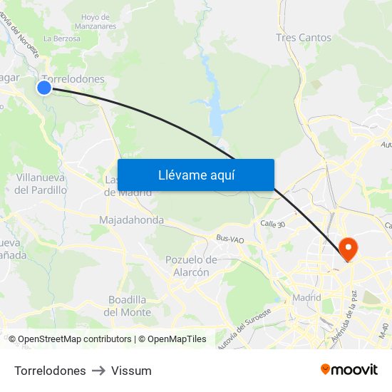 Torrelodones to Vissum map