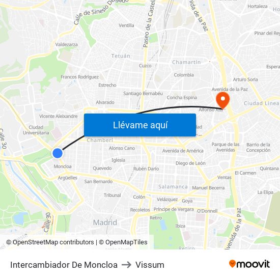 Intercambiador De Moncloa to Vissum map