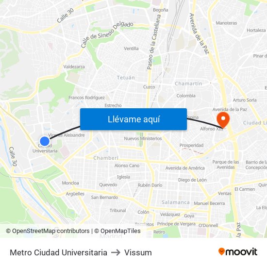 Metro Ciudad Universitaria to Vissum map