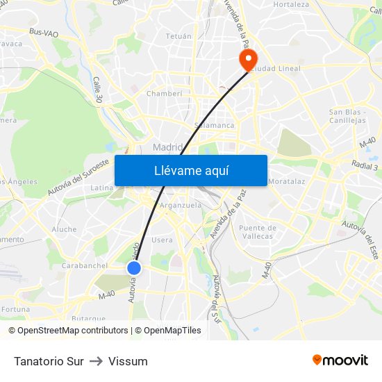 Tanatorio Sur to Vissum map