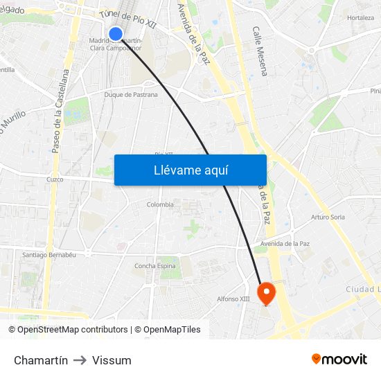 Chamartín to Vissum map