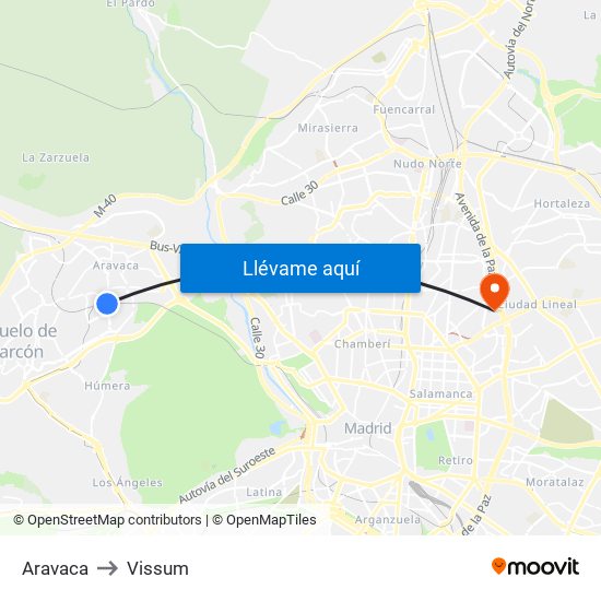 Aravaca to Vissum map