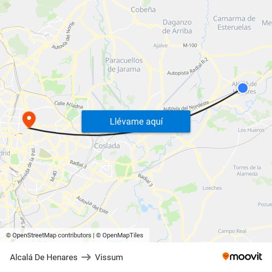 Alcalá De Henares to Vissum map
