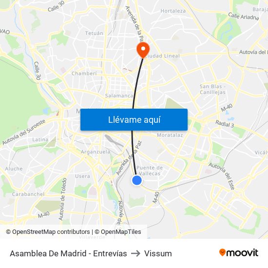 Asamblea De Madrid - Entrevías to Vissum map