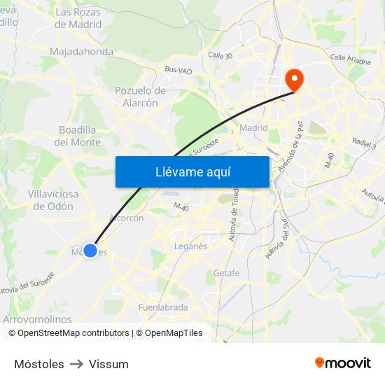 Móstoles to Vissum map