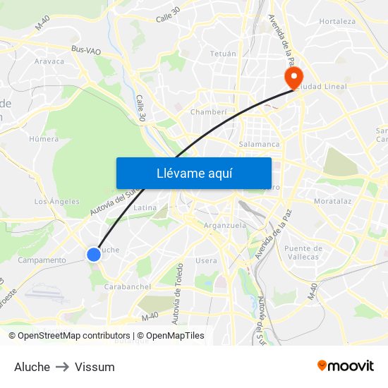 Aluche to Vissum map
