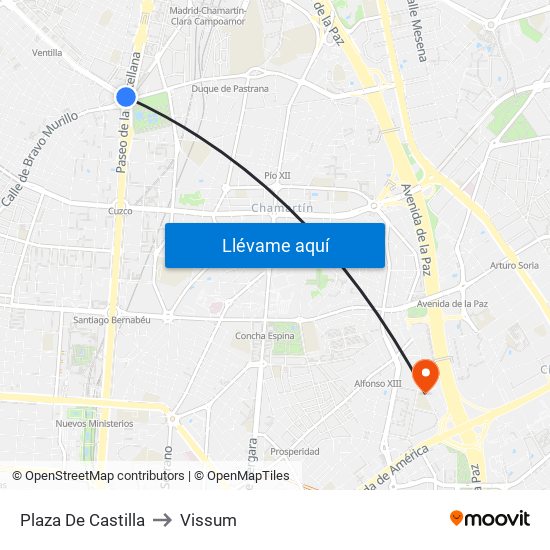 Plaza De Castilla to Vissum map