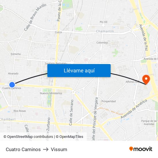 Cuatro Caminos to Vissum map