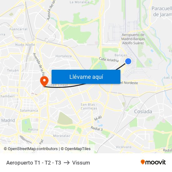 Aeropuerto T1 - T2 - T3 to Vissum map