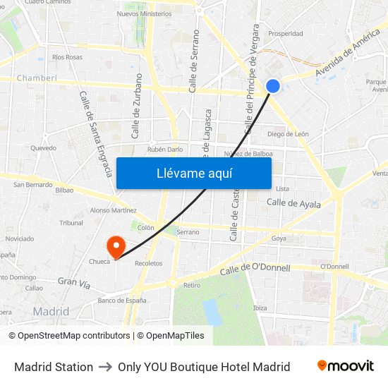 Madrid Station to Only YOU Boutique Hotel Madrid map