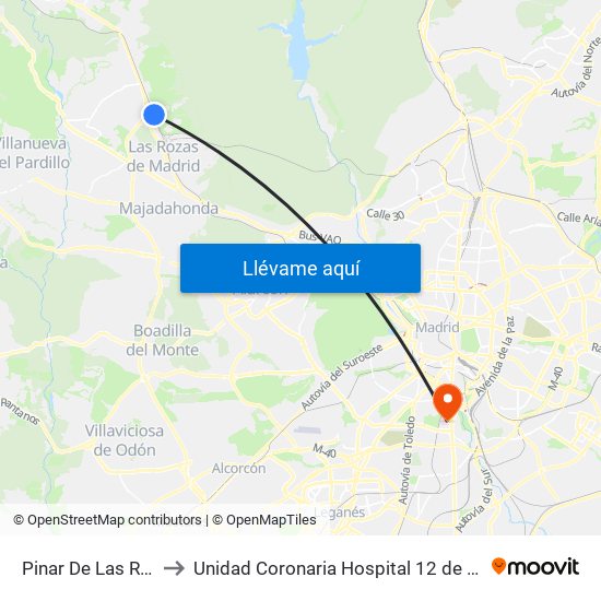 Pinar De Las Rozas to Unidad Coronaria Hospital 12 de Octubre map