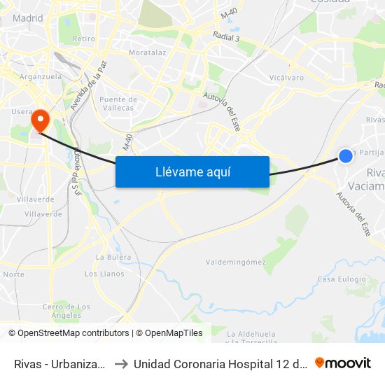 Rivas - Urbanizaciones to Unidad Coronaria Hospital 12 de Octubre map