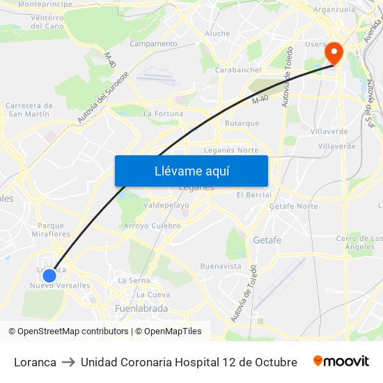 Loranca to Unidad Coronaria Hospital 12 de Octubre map