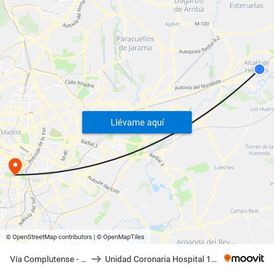Vía Complutense - Brihuega to Unidad Coronaria Hospital 12 de Octubre map