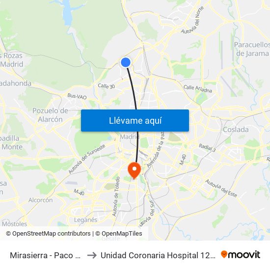 Mirasierra - Paco De Lucía to Unidad Coronaria Hospital 12 de Octubre map