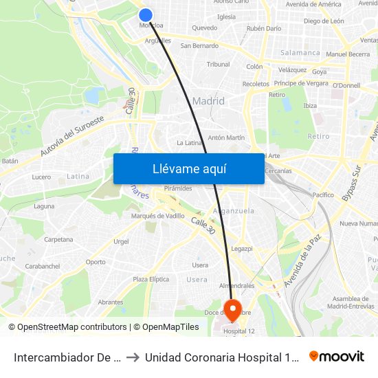 Intercambiador De Moncloa to Unidad Coronaria Hospital 12 de Octubre map