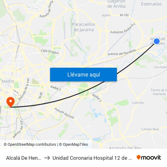 Alcalá De Henares to Unidad Coronaria Hospital 12 de Octubre map