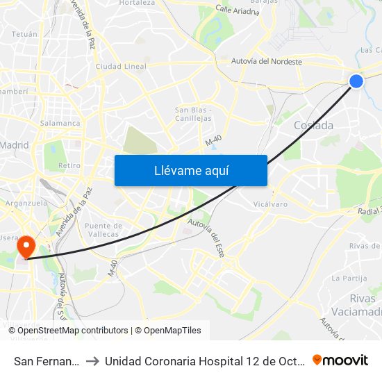 San Fernando to Unidad Coronaria Hospital 12 de Octubre map