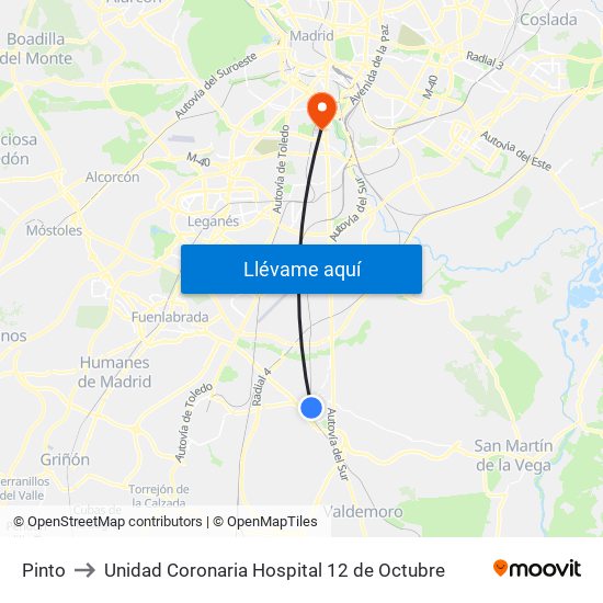 Pinto to Unidad Coronaria Hospital 12 de Octubre map