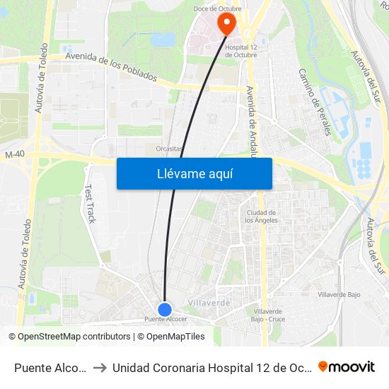 Puente Alcocer to Unidad Coronaria Hospital 12 de Octubre map