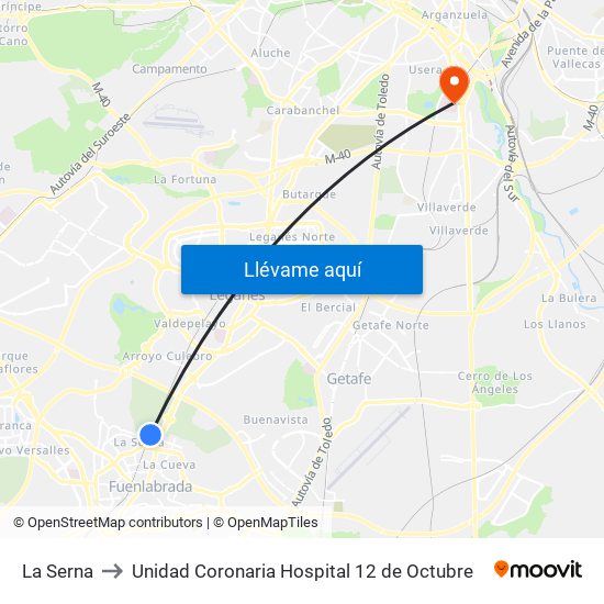 La Serna to Unidad Coronaria Hospital 12 de Octubre map