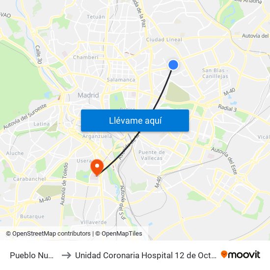 Pueblo Nuevo to Unidad Coronaria Hospital 12 de Octubre map