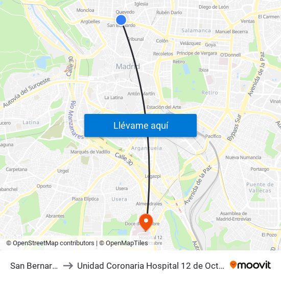 San Bernardo to Unidad Coronaria Hospital 12 de Octubre map