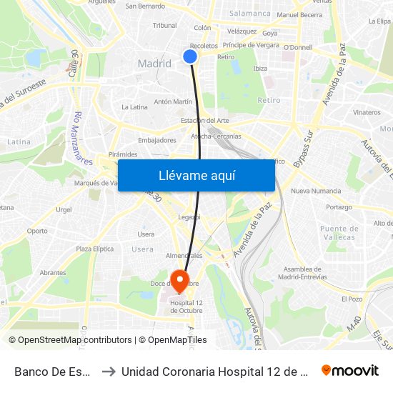 Banco De España to Unidad Coronaria Hospital 12 de Octubre map