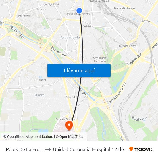 Palos De La Frontera to Unidad Coronaria Hospital 12 de Octubre map