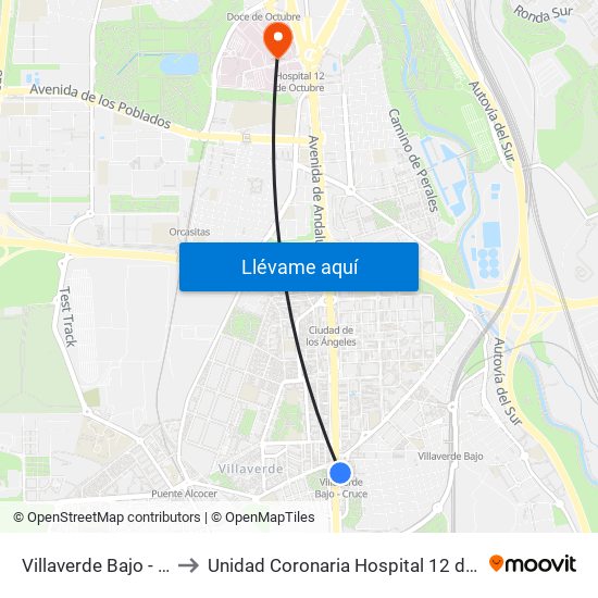 Villaverde Bajo - Cruce to Unidad Coronaria Hospital 12 de Octubre map