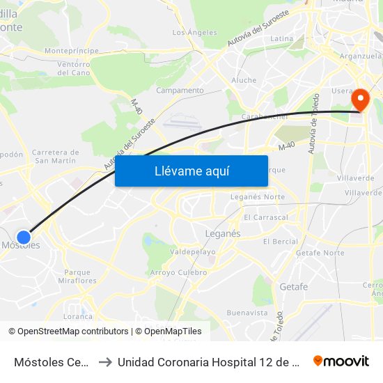 Móstoles Central to Unidad Coronaria Hospital 12 de Octubre map