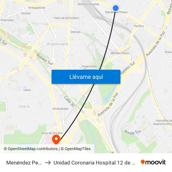 Menéndez Pelayo to Unidad Coronaria Hospital 12 de Octubre map