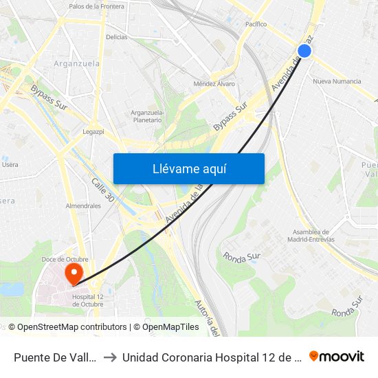 Puente De Vallecas to Unidad Coronaria Hospital 12 de Octubre map