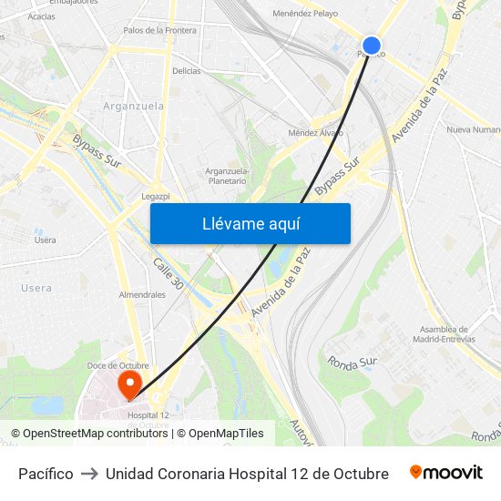 Pacífico to Unidad Coronaria Hospital 12 de Octubre map