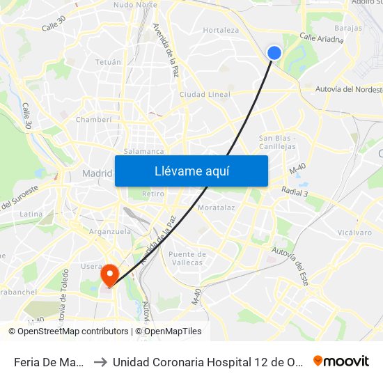 Feria De Madrid to Unidad Coronaria Hospital 12 de Octubre map