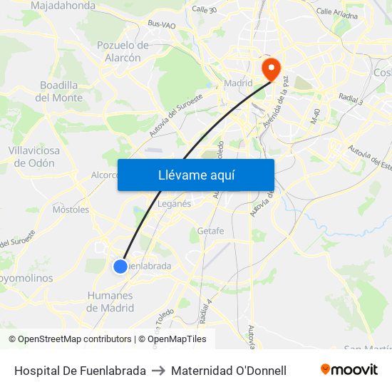 Hospital De Fuenlabrada to Maternidad O'Donnell map