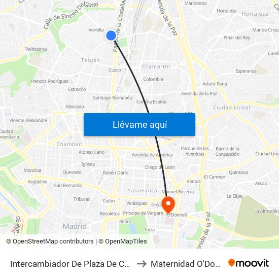 Intercambiador De Plaza De Castilla to Maternidad O'Donnell map