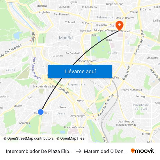 Intercambiador De Plaza Elíptica to Maternidad O'Donnell map