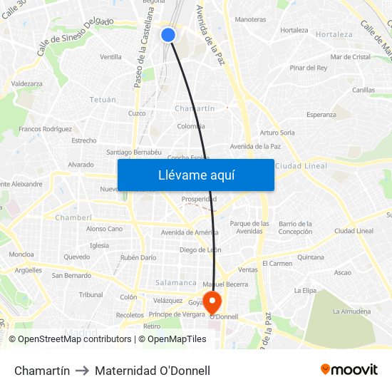 Chamartín to Maternidad O'Donnell map