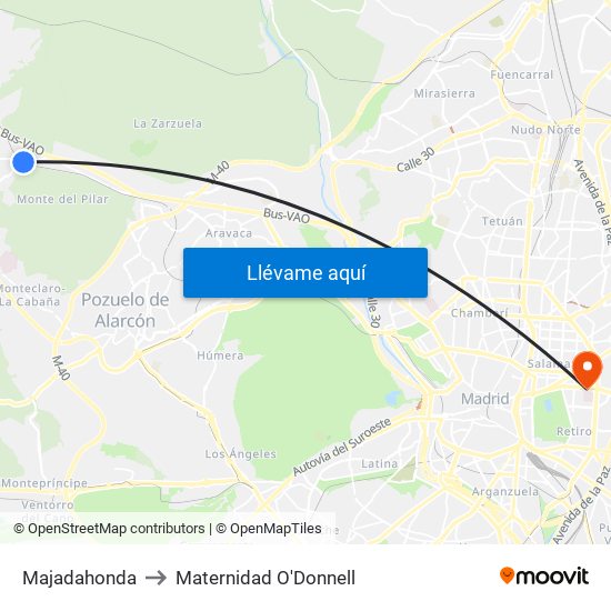 Majadahonda to Maternidad O'Donnell map