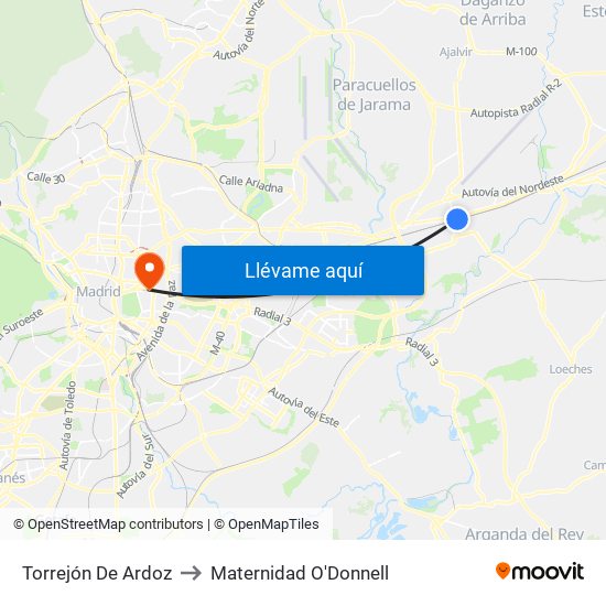 Torrejón De Ardoz to Maternidad O'Donnell map