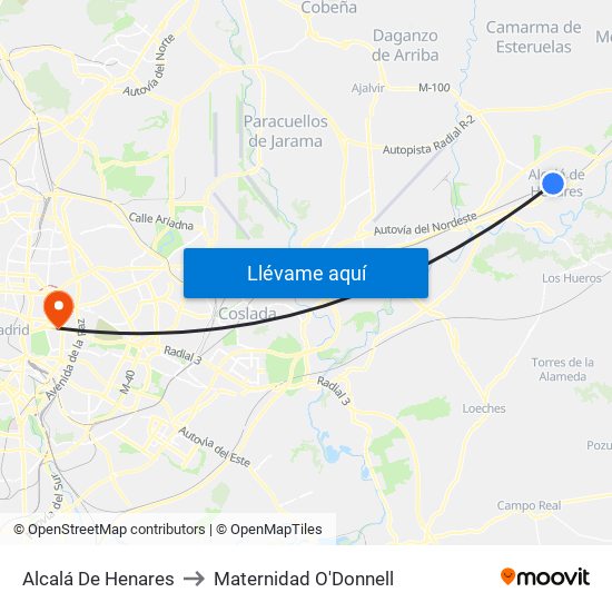 Alcalá De Henares to Maternidad O'Donnell map