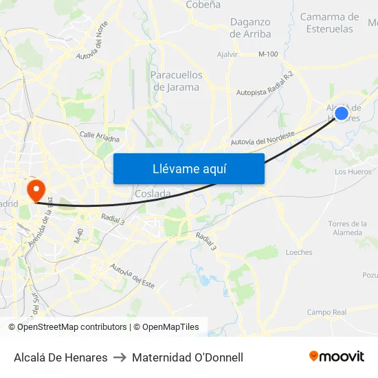 Alcalá De Henares to Maternidad O'Donnell map