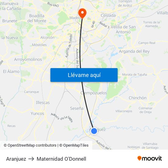 Aranjuez to Maternidad O'Donnell map